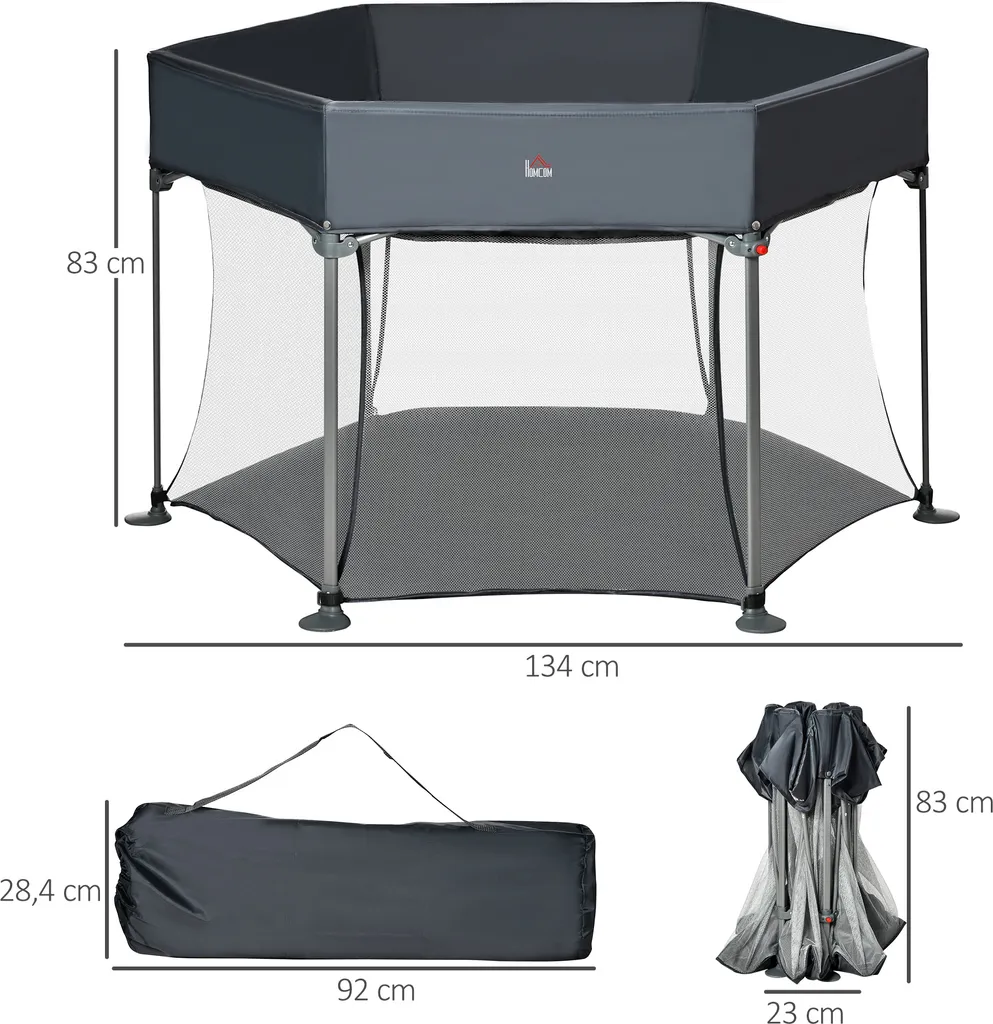 HOMCOM Baby Laufgitter 6 Eckig Zusammenklappbarer Laufstall Absperrgitter Krabbelgitter Reisebett Spielgitter Aktivitätszentrum Für Kinder Schutzgitter Mit Tragetasche Dunkelgrau 134 X 134 X 83 Cm 4 HOMCOM Baby Laufgitter 6 Eckig Zusammenklappbarer Laufstall Absperrgitter Krabbelgitter Reisebett Spielgitter Aktivitätszentrum Für Kinder Schutzgitter Mit Tragetasche Dunkelgrau 134 X 134 X 83 Cm – Bild 4
