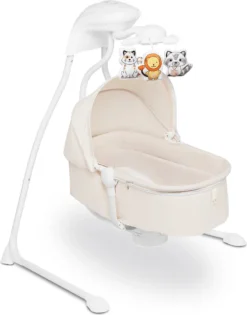 Lionelo Henny Baby Wippe Babyschaukel Elektrisch Mit Liegefunktion 10 Melodien Karussell Moskitonetz Weiß