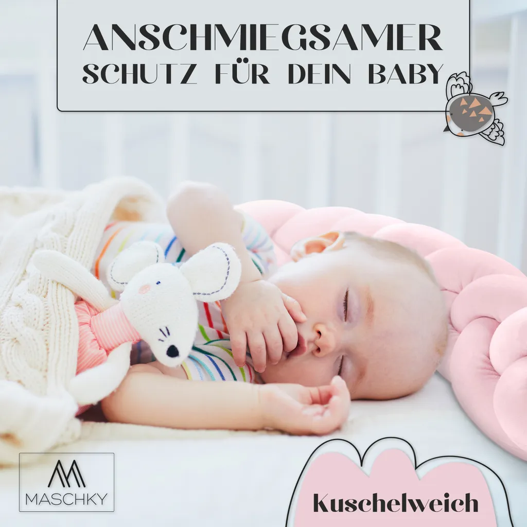 MASCHKY | Bettschlange Geflochten – Bettumrandung Babybett 2m Rosa – Weiches Nestchen Baby + Wäschenetz – Babybett Umrandungen + Tragetasche 6 MASCHKY | Bettschlange Geflochten – Bettumrandung Babybett 2m Rosa – Weiches Nestchen Baby + Wäschenetz – Babybett Umrandungen + Tragetasche – Bild 6