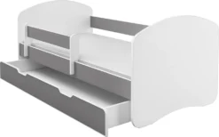 Kinderbett Jugendbett Mit Matratze In Weiß / Grau ACMA II 180x80 Cm + Bettkasten