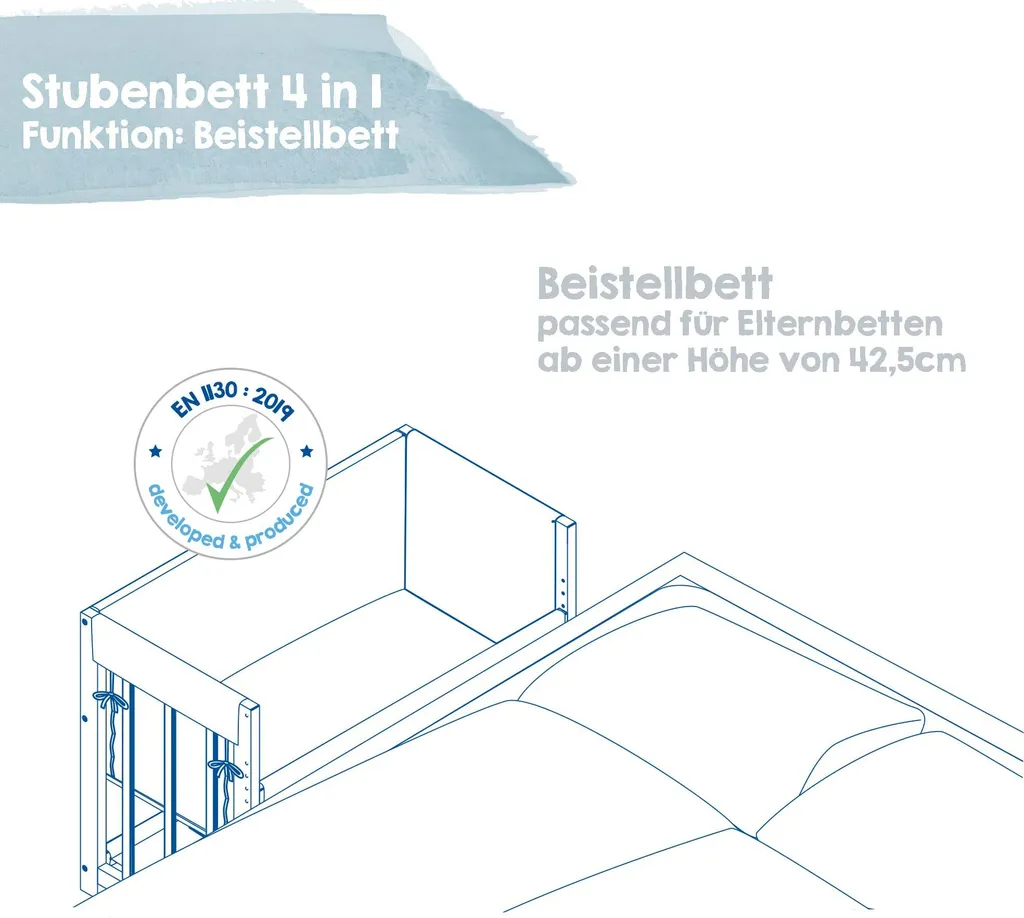 Roba Stubenbett 4 In 1, Beistellbett ‚Adam & Eule‘, Babybett, Wiege & Kinderbank, Weiß 7 Roba Stubenbett 4 In 1, Beistellbett ‚Adam & Eule‘, Babybett, Wiege & Kinderbank, Weiß – Bild 7