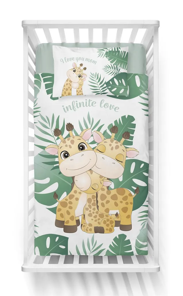 Baby Wende-Bettwäsche Aus 100% Baumwolle - Giraffe Grün - 100 X 135 Cm 3 Baby Wende-Bettwäsche Aus 100% Baumwolle - Giraffe Grün - 100 X 135 Cm – Bild 3