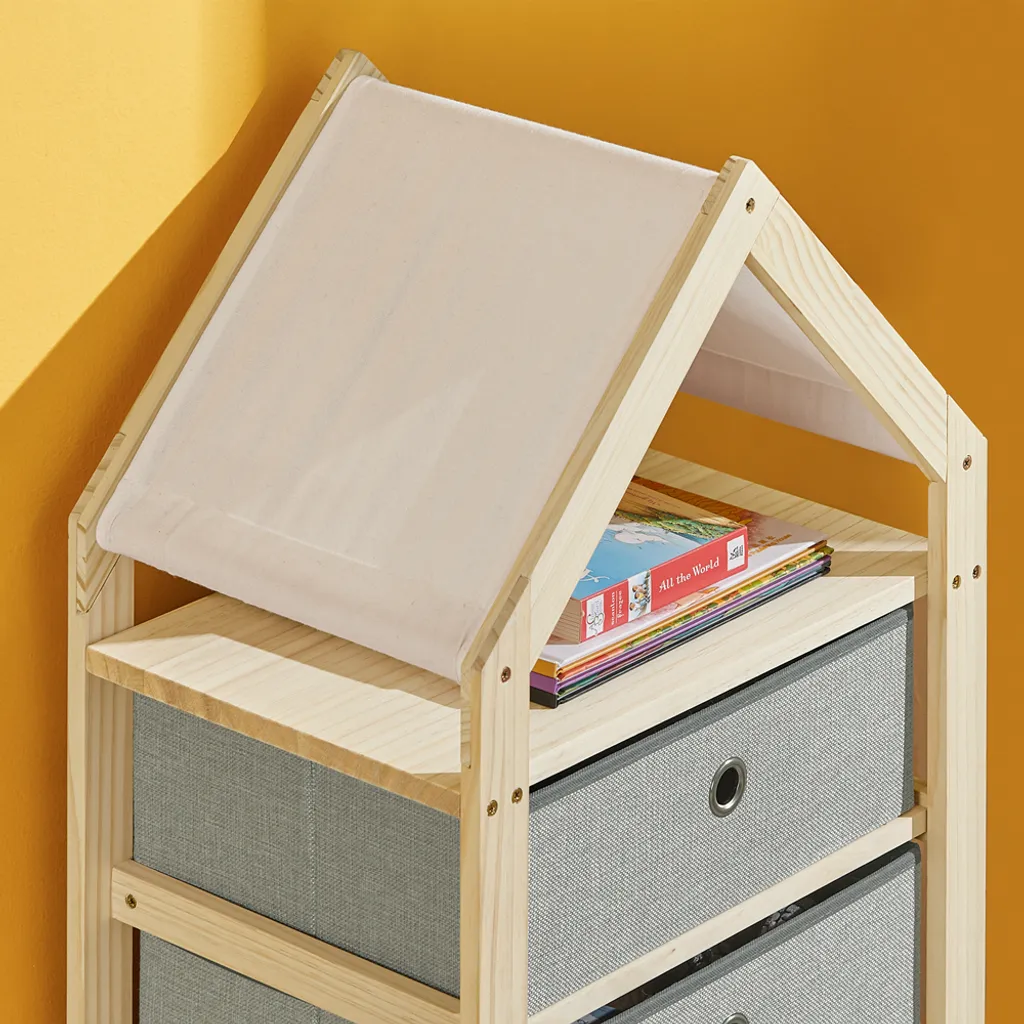 SoBuy STR08-N Aufbewahrungsregal Kinderzimmerregal Standregal Mit Schubladen Stoffkommode Schubladenschrank In Hausform BHT Ca: 46x95x33cm 7 SoBuy STR08-N Aufbewahrungsregal Kinderzimmerregal Standregal Mit Schubladen Stoffkommode Schubladenschrank In Hausform BHT Ca: 46x95x33cm – Bild 7