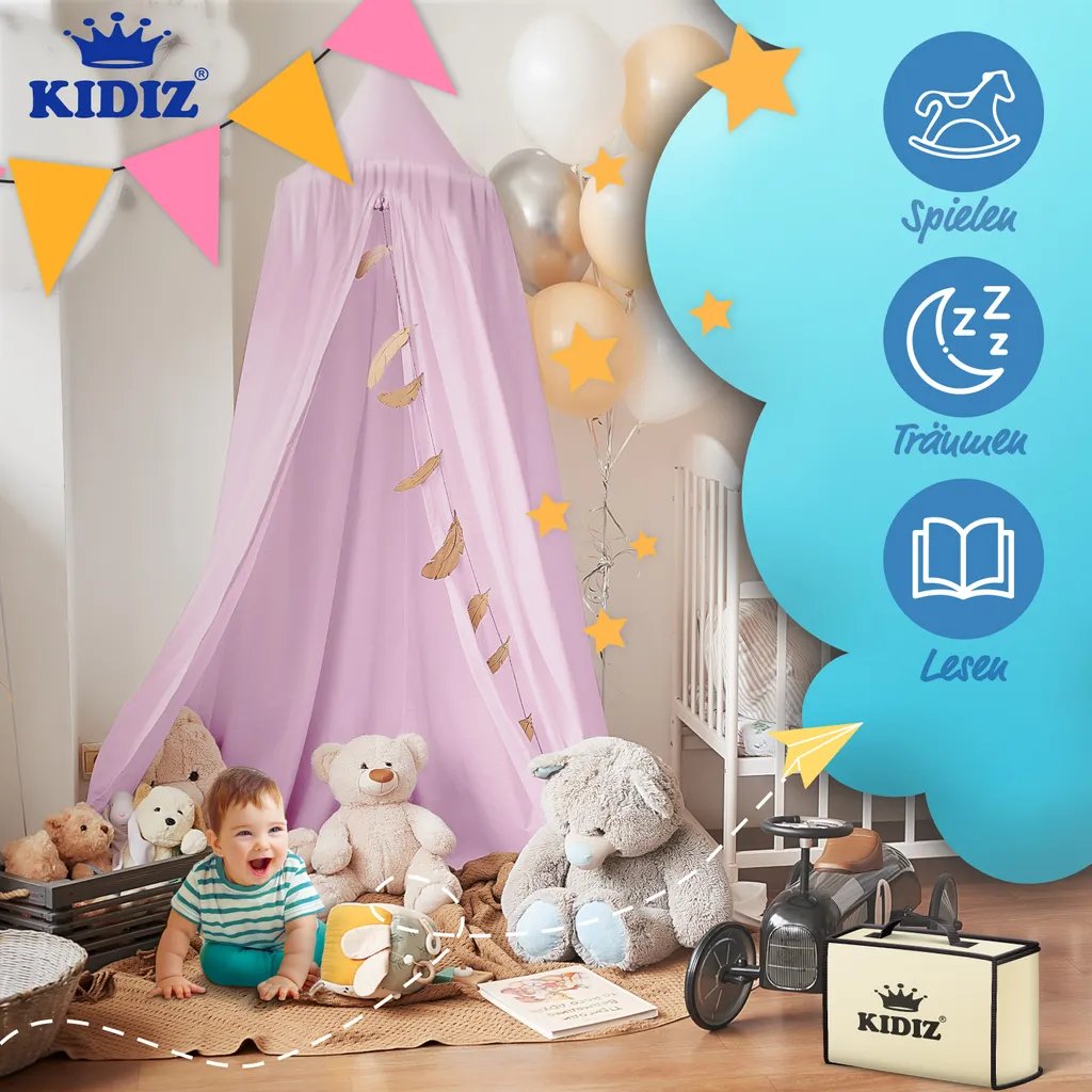 KIDIZ® Baldachin Kinderzimmer Betthimmel Babybett Für Schlafzimmer Inkl. Aufbewahrungstasche | Ohne Bohren | Saumlänge Ca. 270cm | Moskitonetz Insektenschutz Kinder Spielzelte, Farbe:Rosa 9 KIDIZ® Baldachin Kinderzimmer Betthimmel Babybett Für Schlafzimmer Inkl. Aufbewahrungstasche | Ohne Bohren | Saumlänge Ca. 270cm | Moskitonetz Insektenschutz Kinder Spielzelte, Farbe:Rosa – Bild 9