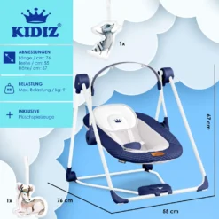 KIDIZ® Babywippe Babyschaukel Mit 5 Geschwindigkeitseinstellungen Zusammenklappbarer Baby Wippe Schaukel Babyhochstuhl Mit Spielbogen Spielzeugen 5 Beruhigende Naturgeräusche Neugeborene, Farbe:Navyblau