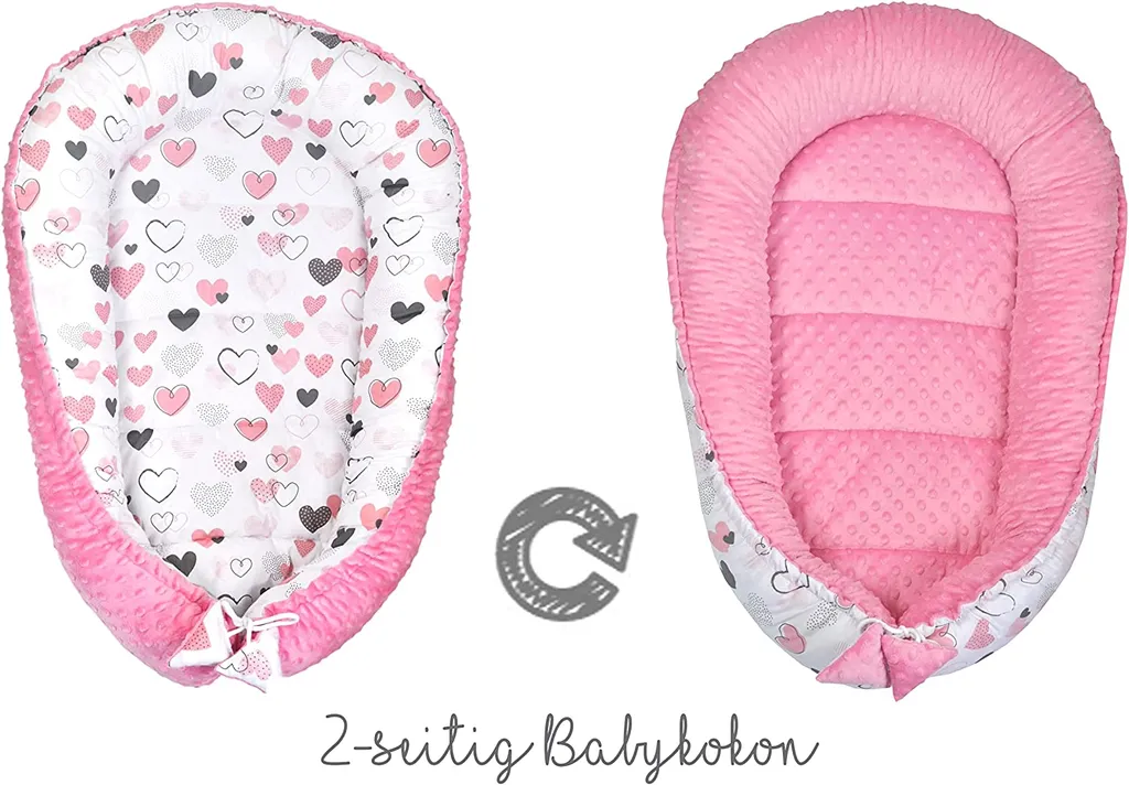 PIMKO Babynest 2seitig Minky Babynestchen Für Baby Kuschelnest Babykokon Für Säuglinge Und Neugeborene Babykissen Für Zuhause 55 X 90 Cm - ROSA Herzen 2 PIMKO Babynest 2seitig Minky Babynestchen Für Baby Kuschelnest Babykokon Für Säuglinge Und Neugeborene Babykissen Für Zuhause 55 X 90 Cm - ROSA Herzen – Bild 2