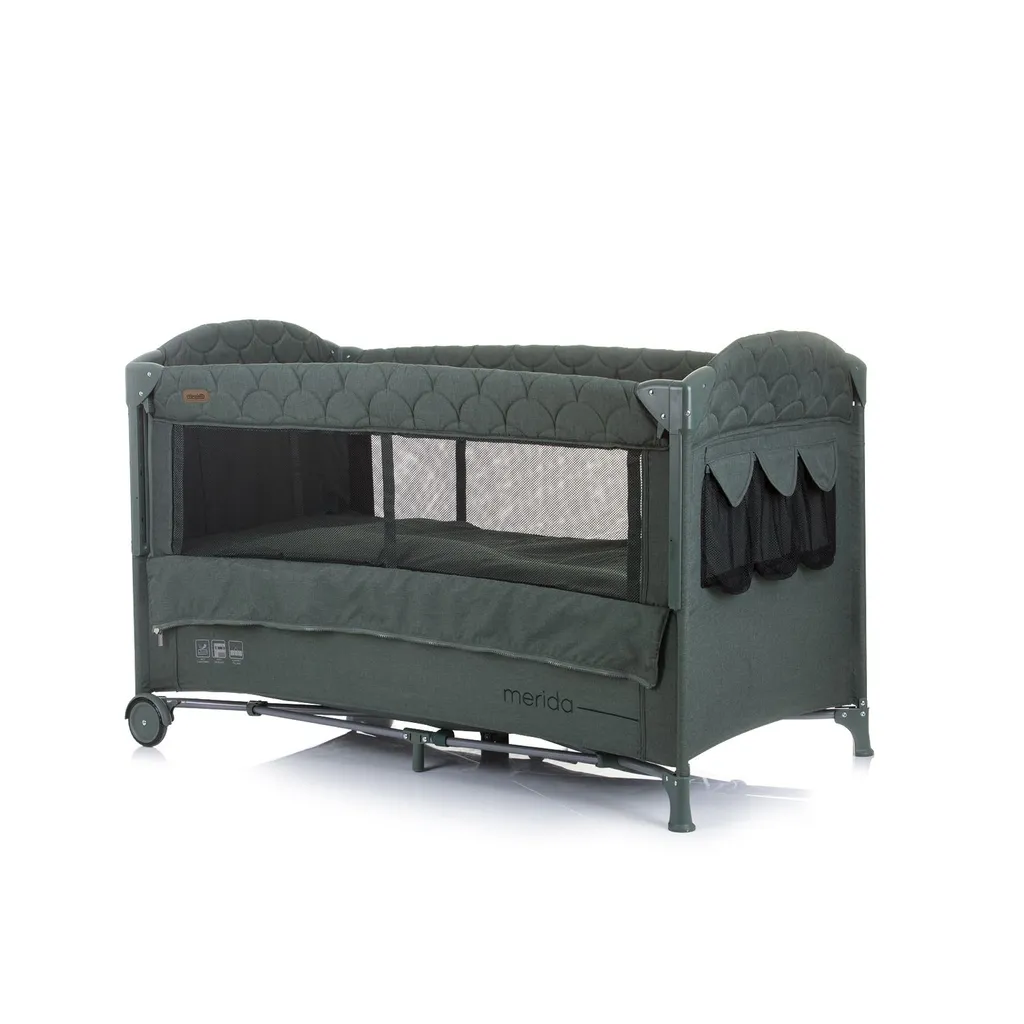 Chipolino Reisebett Merida Leinen, Aufbewahrungstasche, Zwei Ebenen, Matratze Dunkelgrün 3 Chipolino Reisebett Merida Leinen, Aufbewahrungstasche, Zwei Ebenen, Matratze Dunkelgrün – Bild 3