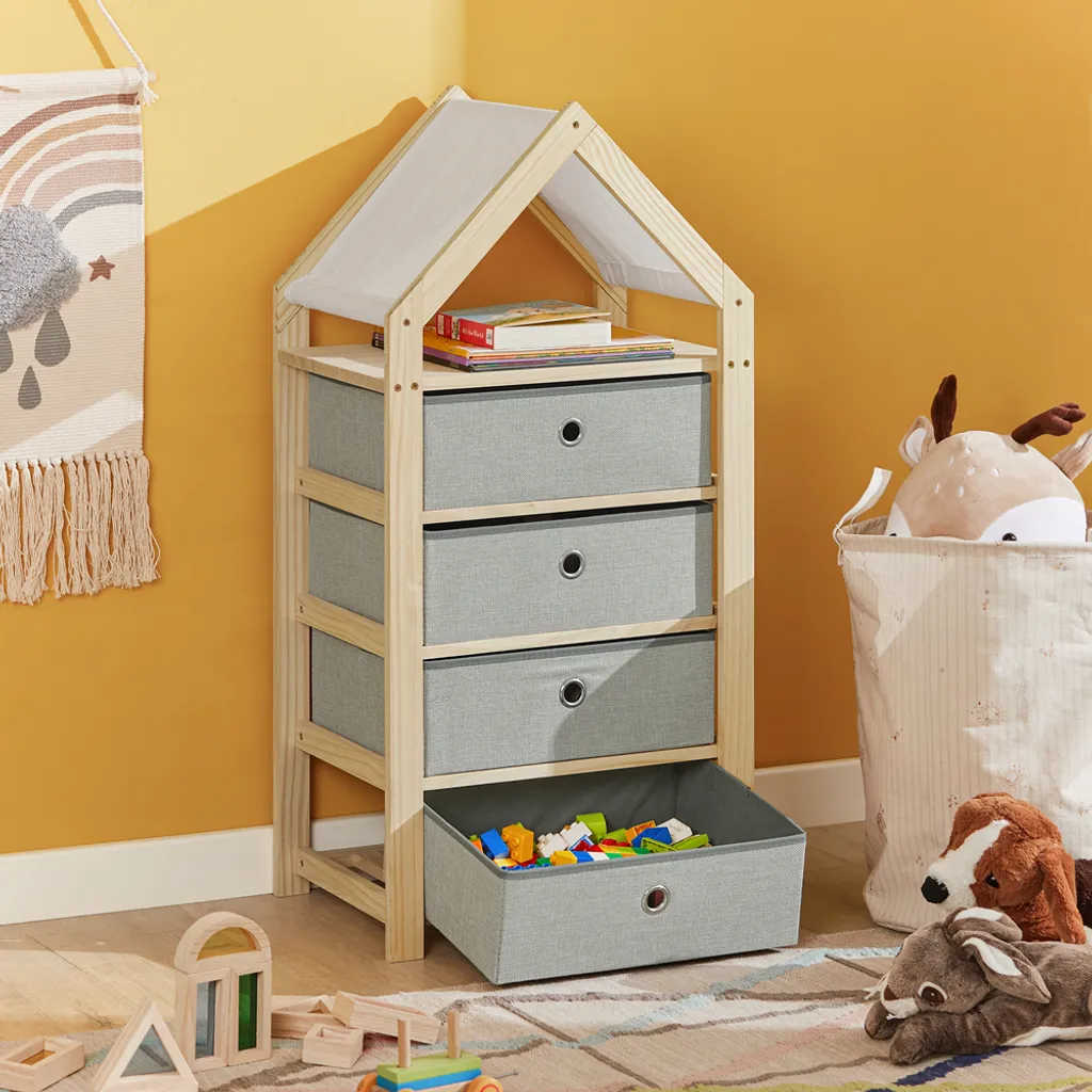 SoBuy STR08-N Aufbewahrungsregal Kinderzimmerregal Standregal Mit Schubladen Stoffkommode Schubladenschrank In Hausform BHT Ca: 46x95x33cm 1 SoBuy STR08-N Aufbewahrungsregal Kinderzimmerregal Standregal Mit Schubladen Stoffkommode Schubladenschrank In Hausform BHT Ca: 46x95x33cm