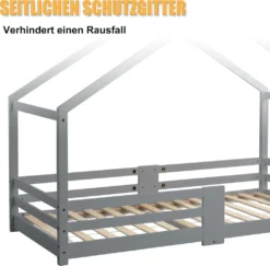 Merax Kinderbett 90 X 200 Cm Hausbett Mit Rausfallschutz Und Schornstein, Robuste Lattenroste, Kinderbetten Aus Kiefernholz, Grau 15 Merax Kinderbett 90 X 200 Cm Hausbett Mit Rausfallschutz Und Schornstein, Robuste Lattenroste, Kinderbetten Aus Kiefernholz, Grau -Babyfreude Deutschland Verkaufs-Shop a8d3f4b4e1fc9fba0765a3da726ec0a3
