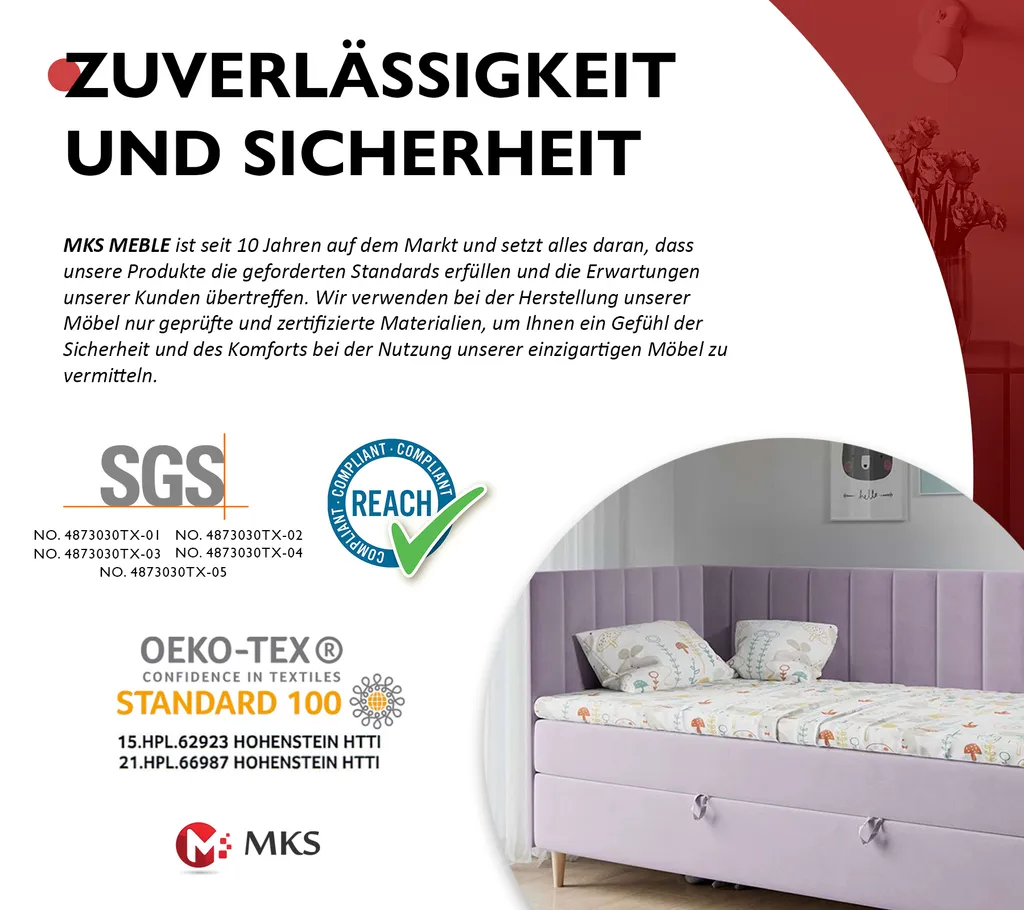 Bett Maja 3 Kinderbett Boxspringbett - Jugendbett Einzelbett Links - Grau 90 X 200 Cm 5 Bett Maja 3 Kinderbett Boxspringbett - Jugendbett Einzelbett Links - Grau 90 X 200 Cm – Bild 5