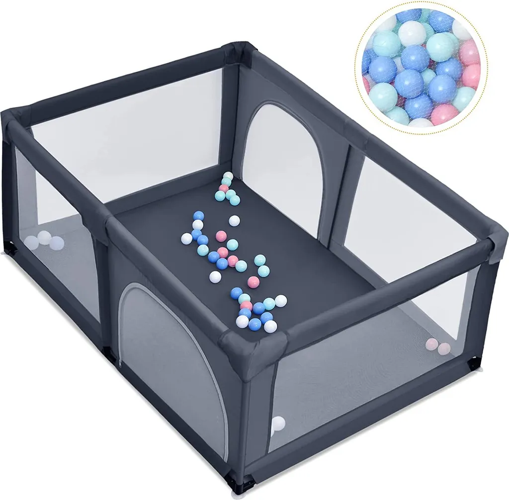 COSTWAY 120 X 190cm Baby Laufstall Mit 50 Spielbällen, Laufgitter Mit Atmungsaktivem Netz Und Reißverschluss, Krabbelgitter 2 Türen, Laufgitterzelt Für Säuglinge Und Kleinkinder (Dunkelgrau) 1 COSTWAY 120 X 190cm Baby Laufstall Mit 50 Spielbällen, Laufgitter Mit Atmungsaktivem Netz Und Reißverschluss, Krabbelgitter 2 Türen, Laufgitterzelt Für Säuglinge Und Kleinkinder (Dunkelgrau)