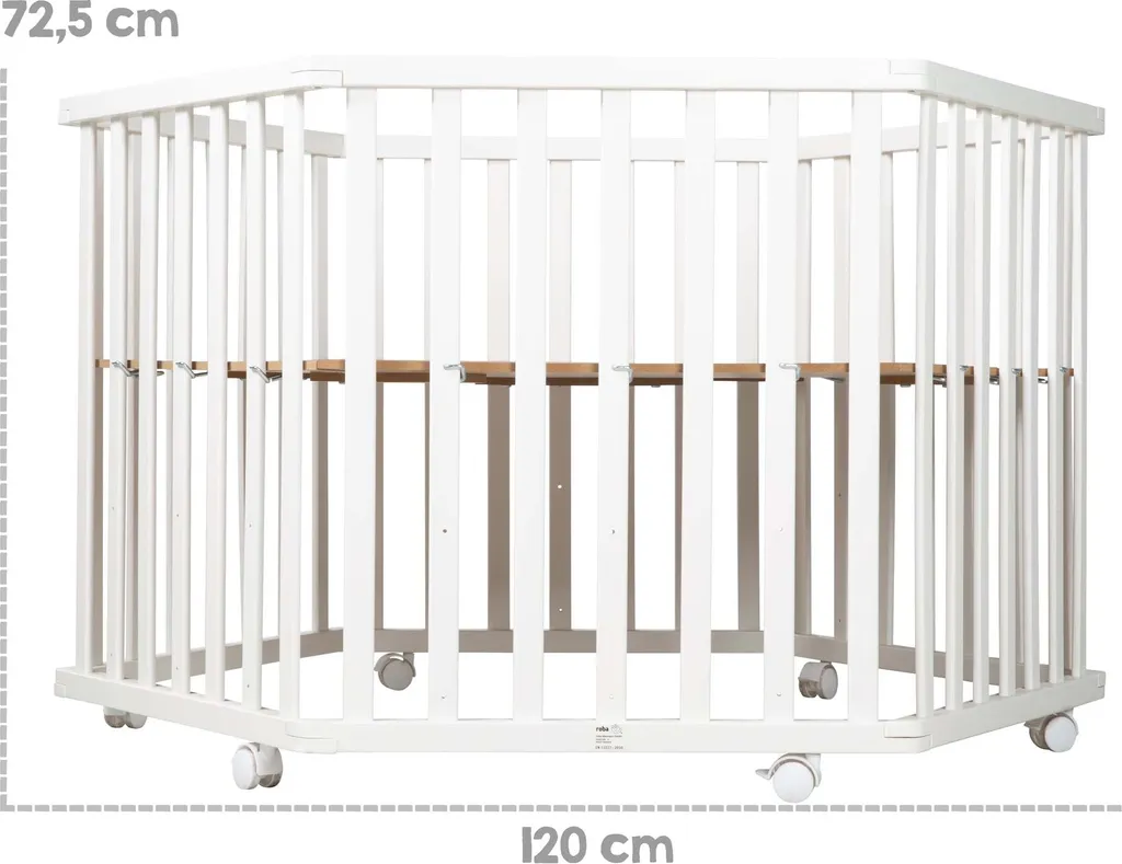 Roba Laufgitter, 6-eckig, Inkl. Schutzeinlage 'Little Stars' & Rollen, Holz Weiß 4 Roba Laufgitter, 6-eckig, Inkl. Schutzeinlage 'Little Stars' & Rollen, Holz Weiß – Bild 4