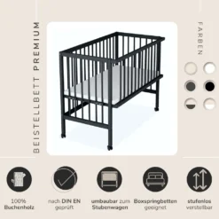 Sämann Beistellbett Premium 90x55 Cm Mit Matratze, Schwarz 4 In 1 Umbaubar Mit Umbauseite -Babyfreude Deutschland Verkaufs-Shop b3d2c87ec013a899d969472105a2a764