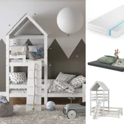 VitaliSpa Spielturmbett + 2 Matratzen Teddy Weiß 208 X 235 X 108 Cm Massivholz