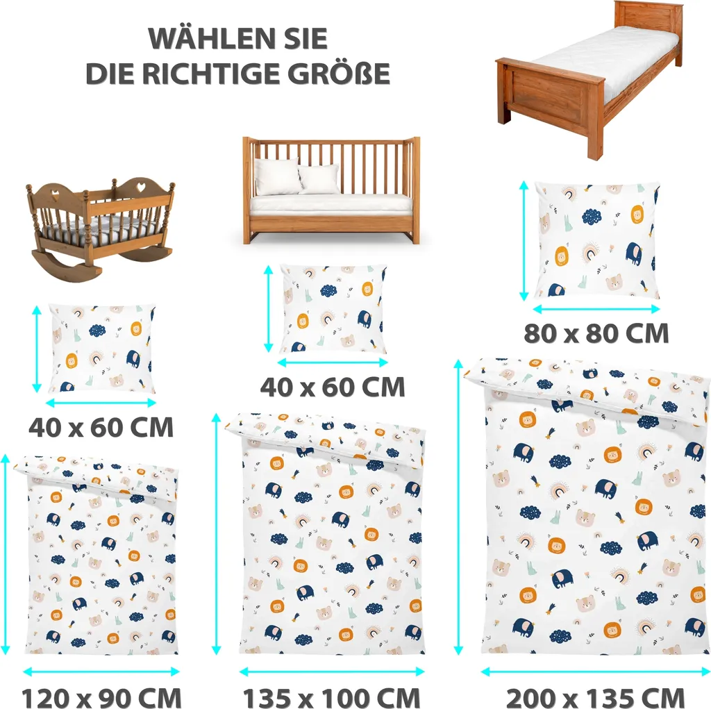 Baby Bettwäsche Set 90 X 120 Cm - Kinderbettwäsche Babybettwäsche Mit Kissenbezug 60x40 Aus Baumwolle Regenbogenmotiv 11 Baby Bettwäsche Set 90 X 120 Cm - Kinderbettwäsche Babybettwäsche Mit Kissenbezug 60x40 Aus Baumwolle Regenbogenmotiv – Bild 11