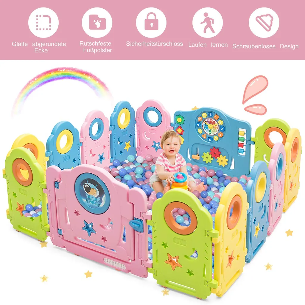 COSTWAY 14 Paneele Laufgitter, Baby Laufstall Mit Tür Und Spielzeugboard, Absperrgitter Mit Sicherheitsschloss, Krabbelgitter Spielzaun Für Kinder 6 Monate-6 Jahre Alt 2 COSTWAY 14 Paneele Laufgitter, Baby Laufstall Mit Tür Und Spielzeugboard, Absperrgitter Mit Sicherheitsschloss, Krabbelgitter Spielzaun Für Kinder 6 Monate-6 Jahre Alt – Bild 2
