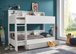 Relita Etagenbett SWAY Mit 2 X Liegeflächen 90x200 Cm, Inkl. Bodenplatte Und Regalen, Ausführung Spanplatte WeißNachbildung -Babyfreude Deutschland Verkaufs-Shop bbcd39cdc51c8e2997038590b8e0b7c4