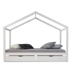 Homestyle4u 2075, Kinderbett Inklusive Matratze Hausbett 90x200 Cm Kinderhaus Spielbett Holzbett Weiß Bettkasten -Babyfreude Deutschland Verkaufs-Shop be22b7a53d77f598b9f3acd240d8bc7c