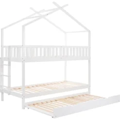 Merax Kinderbett 90x200cm Etagenbett Hochbetten Mit Leiter, Rausfallschutz Und Dachform, Ausziehbett Drei Einzelbetten Hoch Doppel Stockbett Für Kinderzimmer, Kiefernholz Rahmen, Weiß 18 Merax Kinderbett 90x200cm Etagenbett Hochbetten Mit Leiter, Rausfallschutz Und Dachform, Ausziehbett Drei Einzelbetten Hoch Doppel Stockbett Für Kinderzimmer, Kiefernholz Rahmen, Weiß -Babyfreude Deutschland Verkaufs-Shop c2146e8b091d98ca005513d0791c4669