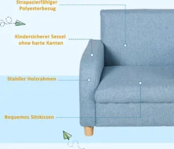 HOMCOM Kindersessel Kindersofa Mit Dickem Schaumstoff Und Dicken Sitzkissen Kindercouch Stuhl Liegesofa Mit Anti-Rutsch-Füßen Für 3-8 Jahre Kinder Holz Leinen Schaumstoff Blau 49x45x44,5 Cm -Babyfreude Deutschland Verkaufs-Shop c21adbadc6579a71c7553e98e771ec48