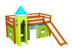 Bett Für Kinder Mit Rutsche,vorhange,turm,matratze,lattenrost, Spielbett,kinderbett