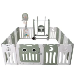 Merax Laufgitter Faltbar Laufstall Baby Absperrgitter 14+2 Paneele Schutzgitter Mit Schaukel, Rutsche, Basketballkorb Und BB-Sound-Knopf, Krabbelgitter Aus Kunststoff Für Kinder, Grün+ Weiß 29 Merax Laufgitter Faltbar Laufstall Baby Absperrgitter 14+2 Paneele Schutzgitter Mit Schaukel, Rutsche, Basketballkorb Und BB-Sound-Knopf, Krabbelgitter Aus Kunststoff Für Kinder, Grün+ Weiß -Babyfreude Deutschland Verkaufs-Shop c2f5a6f89b971d96124559362d4dfaae