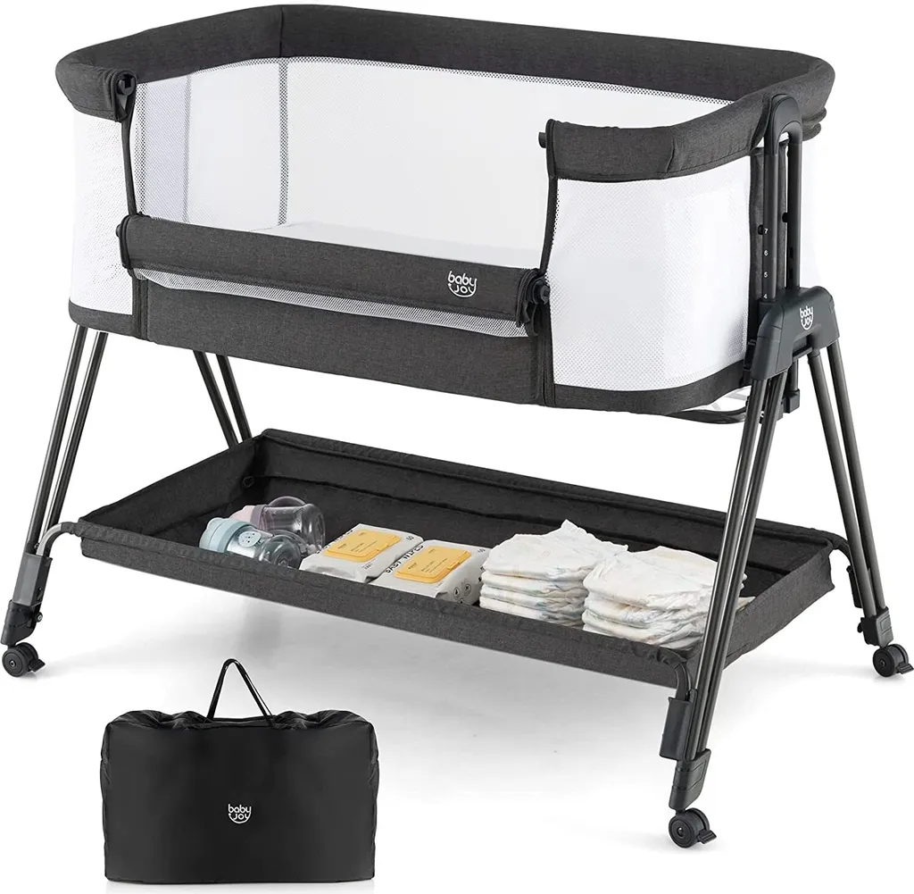 COSTWAY 2 In 1 Beistellbett & Stubenwagen Klappbar, Tragbare Babybett Mit 7 Verstellbaren Höhen & Matratze & Tragetasche & Gurte, Verstellbare Reisebett Für Neugeborene Bis 6 Monate (Dunkelgrau) 1 COSTWAY 2 In 1 Beistellbett & Stubenwagen Klappbar, Tragbare Babybett Mit 7 Verstellbaren Höhen & Matratze & Tragetasche & Gurte, Verstellbare Reisebett Für Neugeborene Bis 6 Monate (Dunkelgrau)
