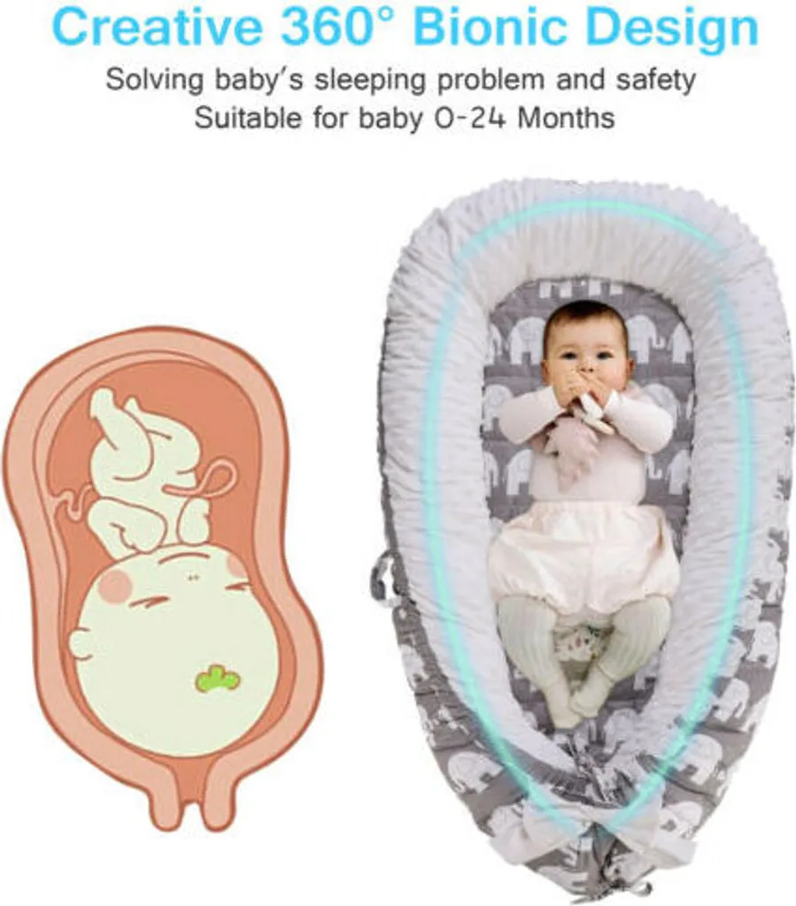 Topchances Kuschelnest Babynest Multifunktionales Nest Für Babys Säuglinge Reisebett, 100% Baumwolle Bionic Bett, Für 0-24 Monate Baby Und Säuglinge (Grau/Elefant) 2 Topchances Kuschelnest Babynest Multifunktionales Nest Für Babys Säuglinge Reisebett, 100% Baumwolle Bionic Bett, Für 0-24 Monate Baby Und Säuglinge (Grau/Elefant) – Bild 2