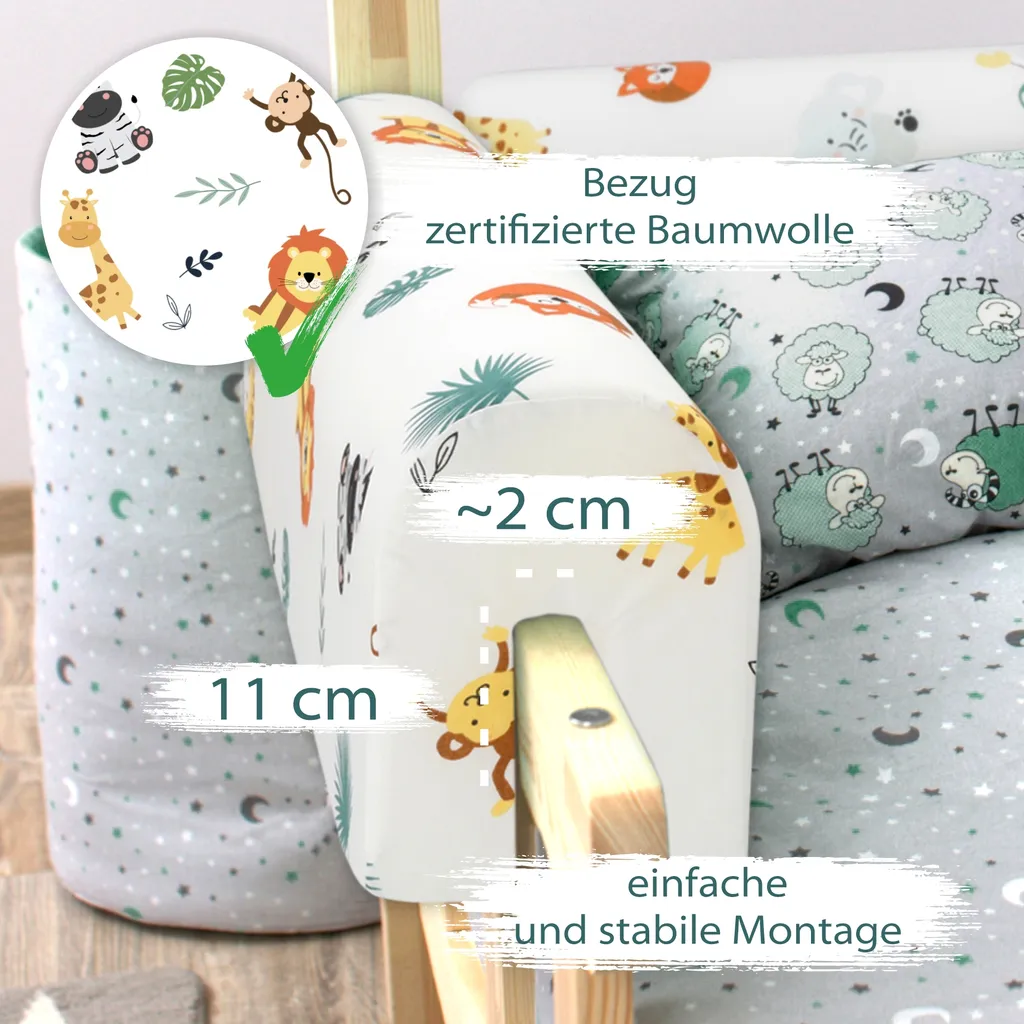 Bettkantenschutz Für Kinderbetten 90 Cm - Schutz Für Bettrahmen Kantenschutz Kinder Babybett Baumwolle Safari 3 Bettkantenschutz Für Kinderbetten 90 Cm - Schutz Für Bettrahmen Kantenschutz Kinder Babybett Baumwolle Safari – Bild 3