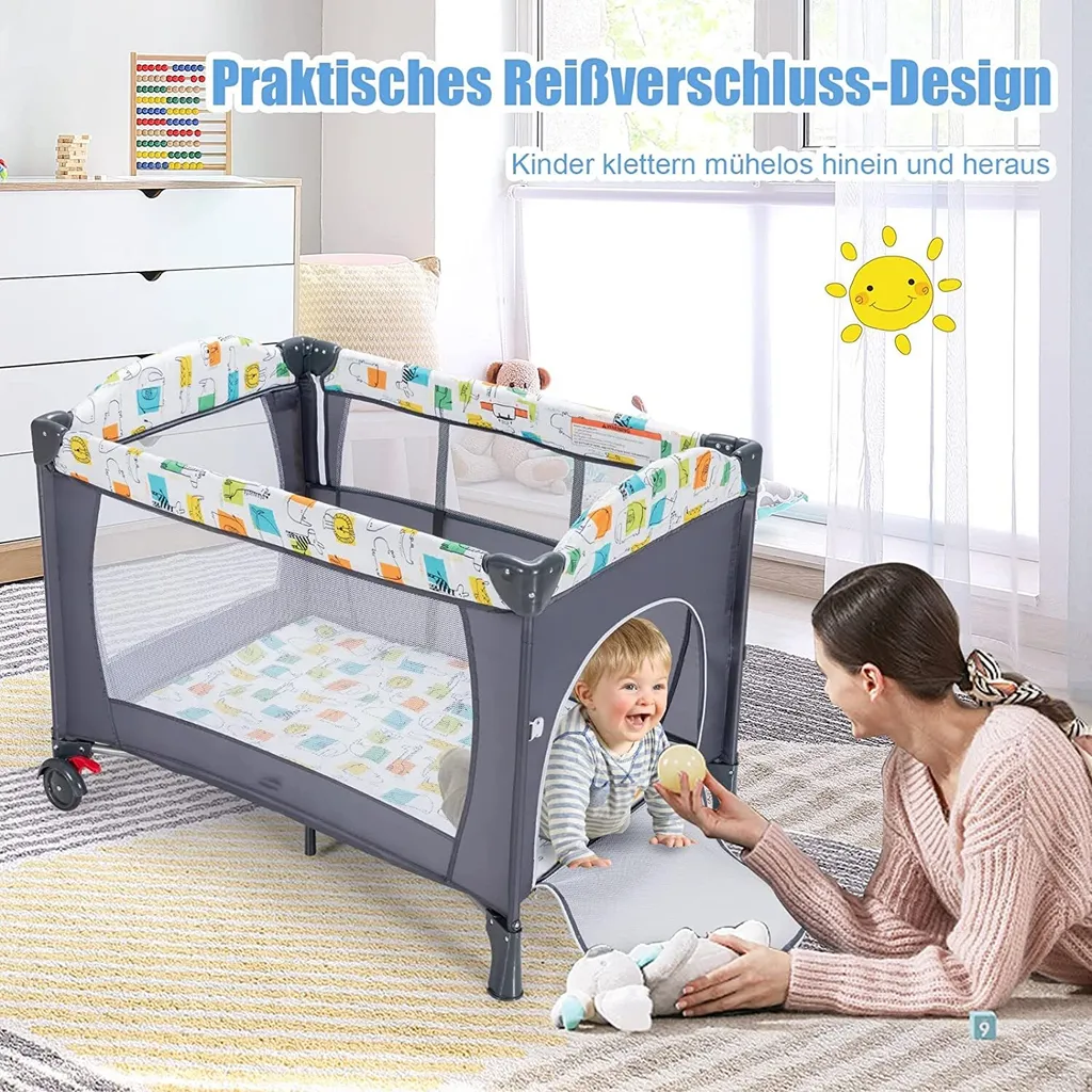 5 In 1 Babybett Mit Matratze, Reisebett Baby Mit Wickeltisch, Spieluhr Und Spielzeug, Laufstall | Beistellbett | Babyschaukel Für Baby Ab Geburt (Grau) 5 5 In 1 Babybett Mit Matratze, Reisebett Baby Mit Wickeltisch, Spieluhr Und Spielzeug, Laufstall | Beistellbett | Babyschaukel Für Baby Ab Geburt (Grau) – Bild 5