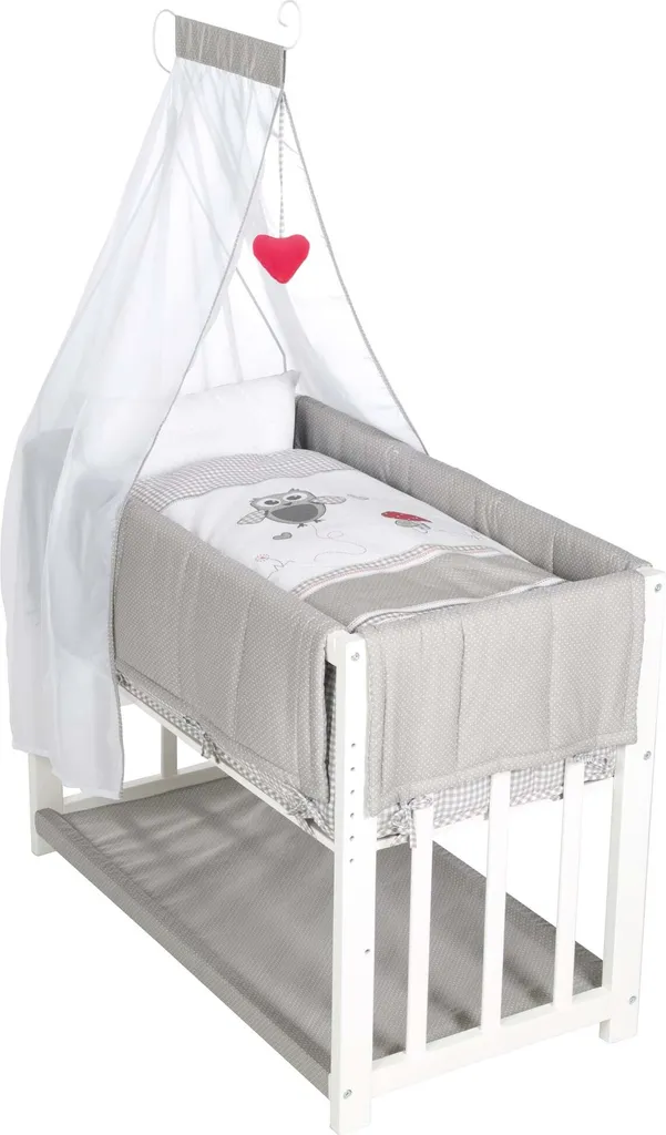 Roba Stubenbett 4 In 1, Beistellbett ‚Adam & Eule‘, Babybett, Wiege & Kinderbank, Weiß 1 Roba Stubenbett 4 In 1, Beistellbett ‚Adam & Eule‘, Babybett, Wiege & Kinderbank, Weiß