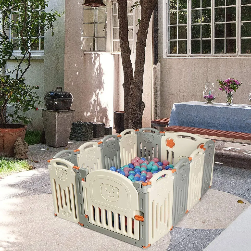 COSTWAY Laufgitter Laufstall Baby, Absperrgitter Aus Kunststoff, Krabbelgitter Faltbar, Spielzaun Fuer Kinder, Schutzgitter Mit Tuer Und Spielzeugboard 4 COSTWAY Laufgitter Laufstall Baby, Absperrgitter Aus Kunststoff, Krabbelgitter Faltbar, Spielzaun Fuer Kinder, Schutzgitter Mit Tuer Und Spielzeugboard – Bild 4