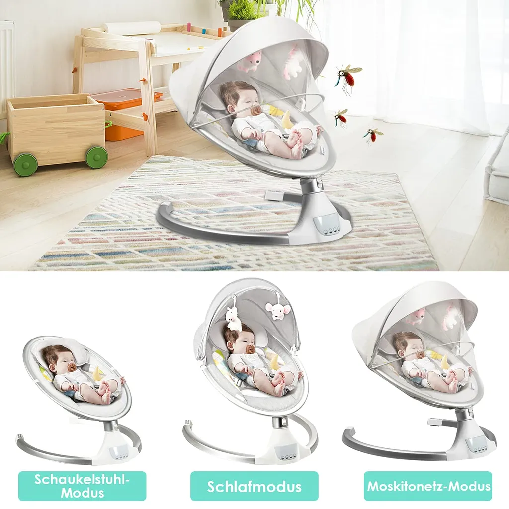 COSTWAY Babywippe Elektrisch Mit Timer, Babyschaukel Babywiege Mit 5 Schwingungsamplituden Musik Und Bluetoothfunktion Beige 3 COSTWAY Babywippe Elektrisch Mit Timer, Babyschaukel Babywiege Mit 5 Schwingungsamplituden Musik Und Bluetoothfunktion Beige – Bild 3