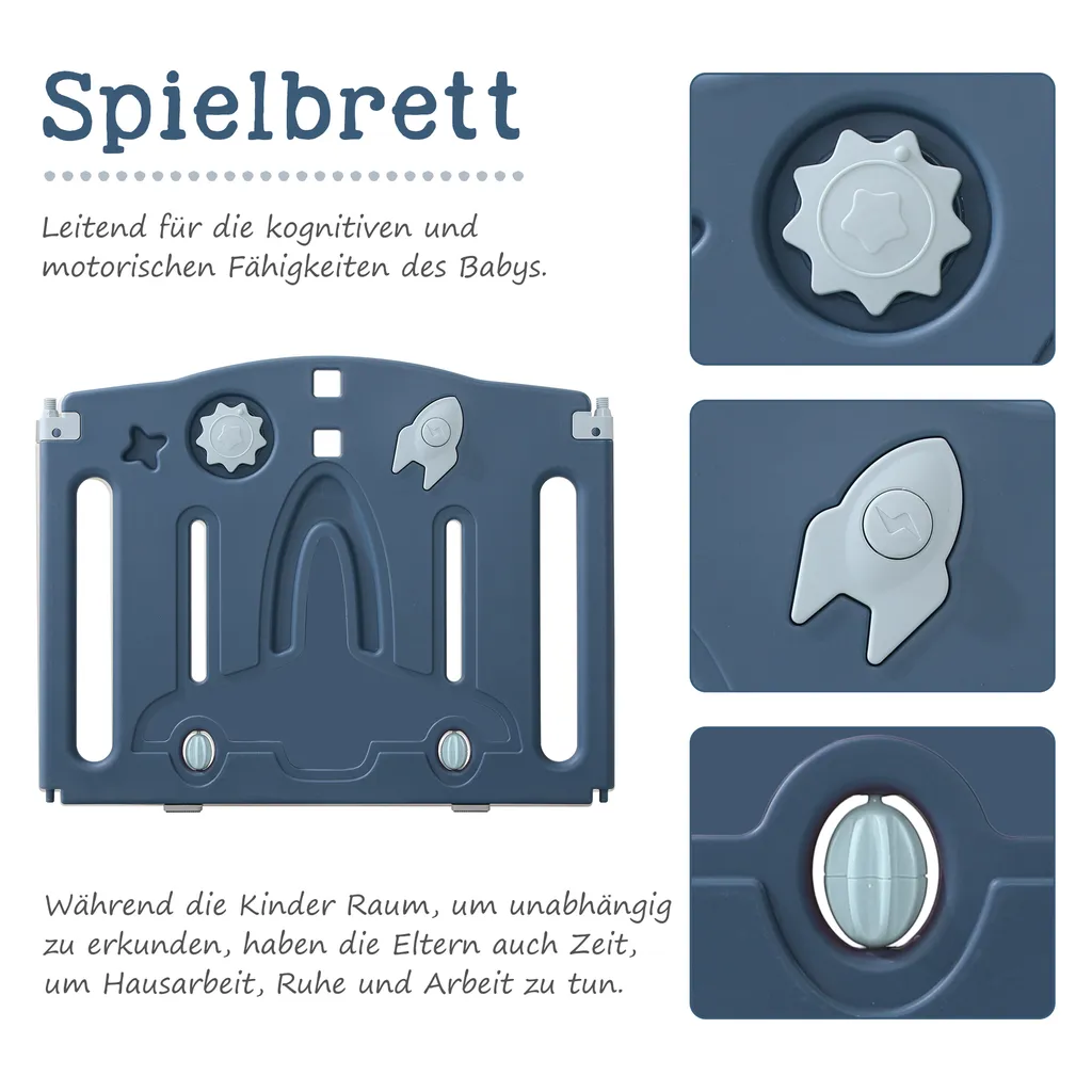 Merax Laufgitter Faltbar Laufstall Baby Absperrgitter 14+2 Paneele Schutzgitter Mit Schaukel, Rutsche Und Basketballkorb, Astronauten-Serie Krabbelgitter 4-in-1 Laufgitter Für Kinder, Blau 7 Merax Laufgitter Faltbar Laufstall Baby Absperrgitter 14+2 Paneele Schutzgitter Mit Schaukel, Rutsche Und Basketballkorb, Astronauten-Serie Krabbelgitter 4-in-1 Laufgitter Für Kinder, Blau – Bild 7