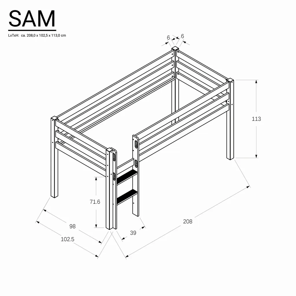 Bubema Sam Kinder Hochbett, Buche Massiv, Mit Oder Ohne Rutsche, Natur Oder Weiß : Ohne Rutsche : Natur Lackiert 3 Bubema Sam Kinder Hochbett, Buche Massiv, Mit Oder Ohne Rutsche, Natur Oder Weiß : Ohne Rutsche : Natur Lackiert – Bild 3