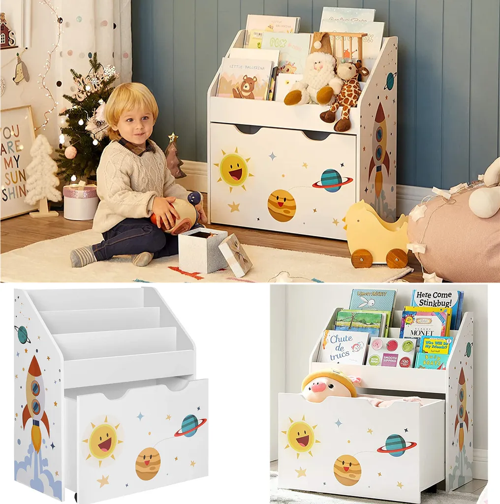 SONGMICS Kinderregal Mit 3 Fächern Kinderzimmerregal Spielzeugregal Kinder Bücherregal Und Herausziehbarer , Spielzeugkiste Mit Rollen, Für Kinder, Weiß GKR41WT 1 SONGMICS Kinderregal Mit 3 Fächern Kinderzimmerregal Spielzeugregal Kinder Bücherregal Und Herausziehbarer , Spielzeugkiste Mit Rollen, Für Kinder, Weiß GKR41WT