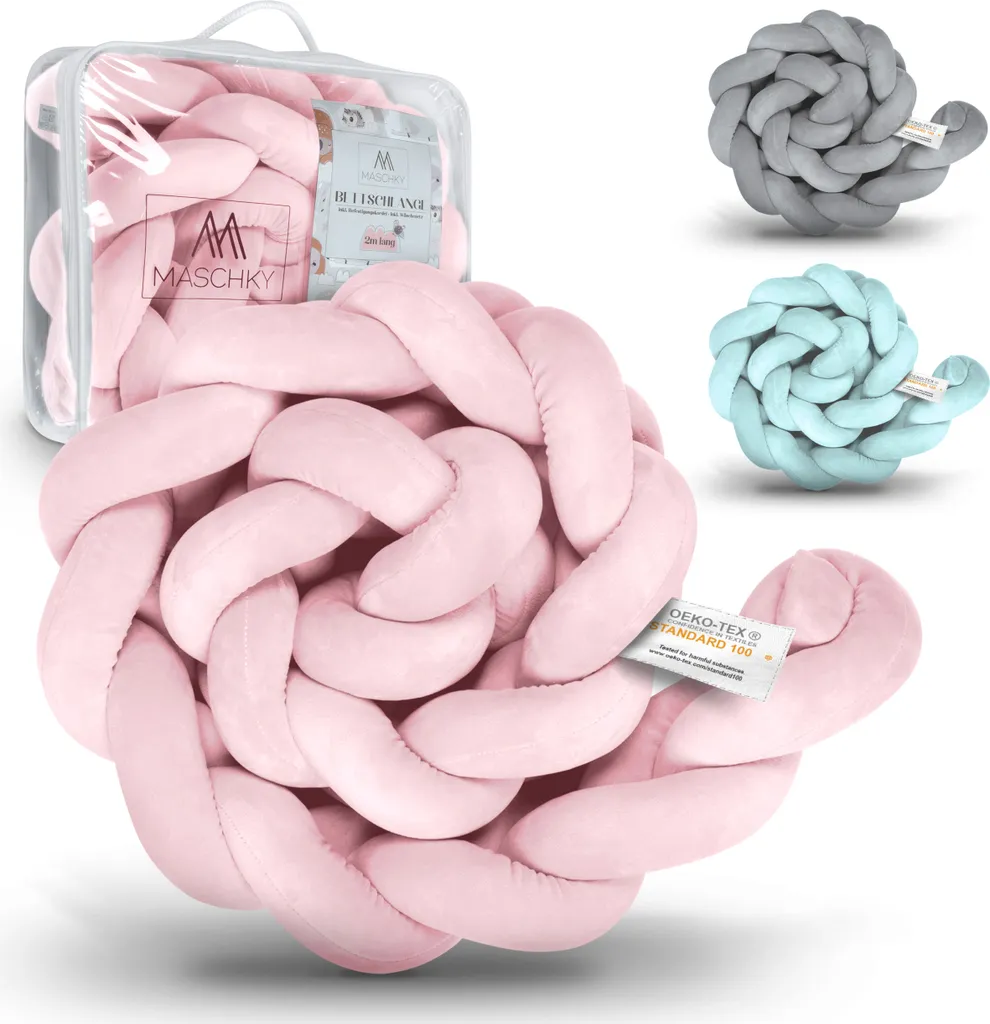 MASCHKY | Bettschlange Geflochten – Bettumrandung Babybett 2m Rosa – Weiches Nestchen Baby + Wäschenetz – Babybett Umrandungen + Tragetasche 1 MASCHKY | Bettschlange Geflochten – Bettumrandung Babybett 2m Rosa – Weiches Nestchen Baby + Wäschenetz – Babybett Umrandungen + Tragetasche