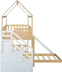 Merax Etagenbett 90x200cm Kinderbett Mit Rutsche, Treppe Mit Stauraum, Fallschutz Und Handlauf, Hausbett Aus Massivholz In Natur Und Weiß, 2 Einzelbetten Stockbett Für Kinderzimmer -Babyfreude Deutschland Verkaufs-Shop dcbda6f97bf689f19e9ebbd7ef26f520
