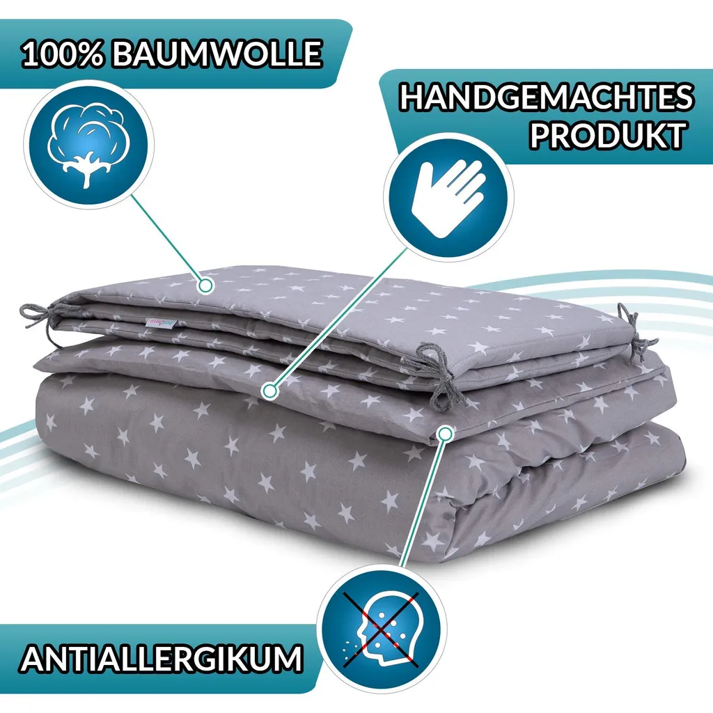Bettumrandung Babybett Nestchen Umrandungen - Babynest Kopfschutz Für Baby Beistellbett Gitterbett 420 Cm GRAU 2 Bettumrandung Babybett Nestchen Umrandungen - Babynest Kopfschutz Für Baby Beistellbett Gitterbett 420 Cm GRAU – Bild 2