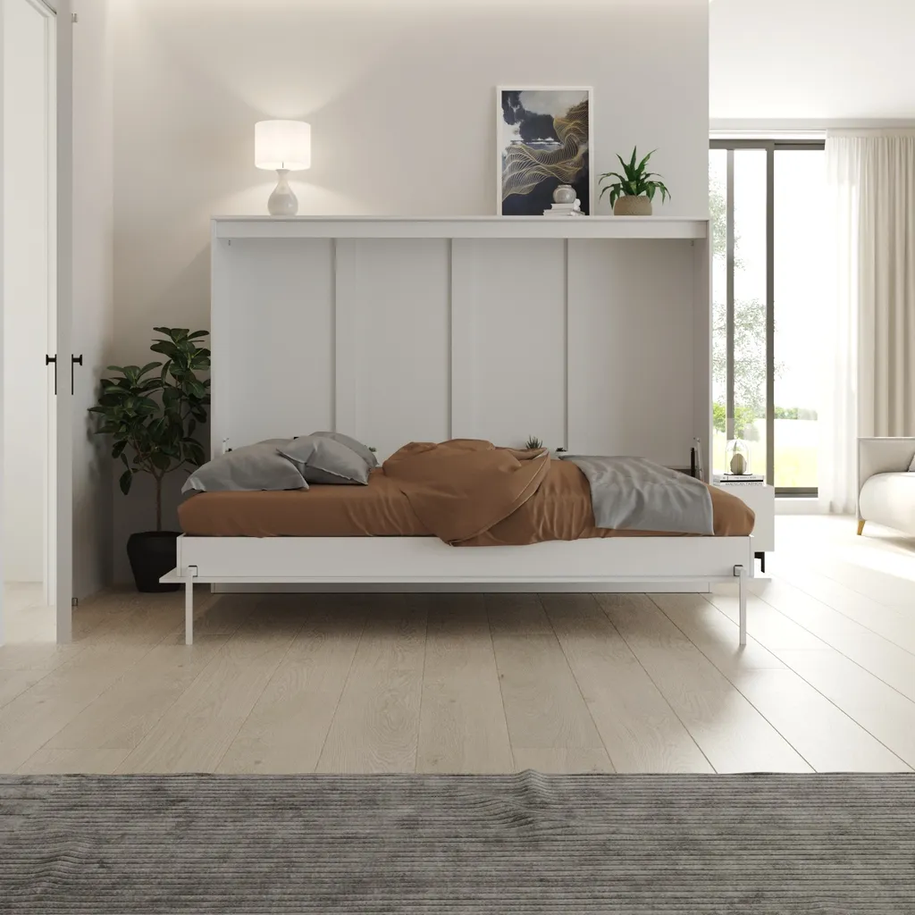 Schrankbett 140x200 Cm Horizontal Weiß Mit GASDRUCKFEDERN Platzsparendes Wandklappbett 2 Schrankbett 140x200 Cm Horizontal Weiß Mit GASDRUCKFEDERN Platzsparendes Wandklappbett – Bild 2