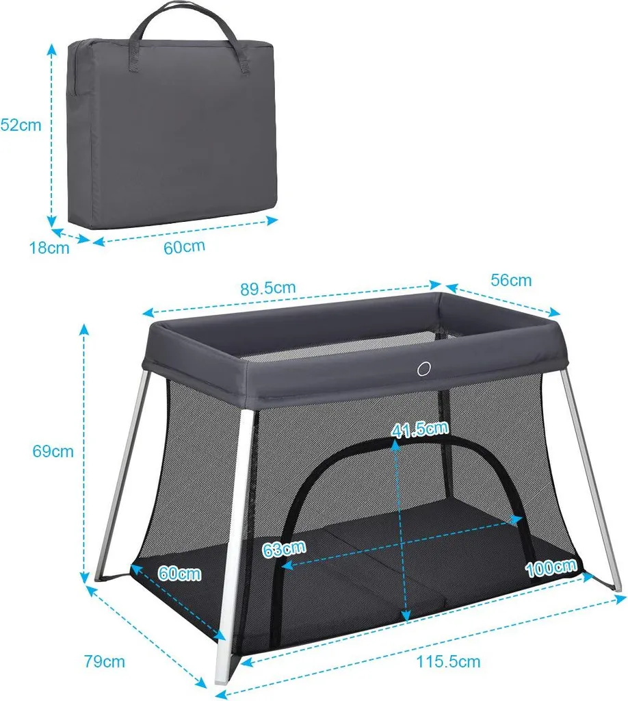 COSTWAY Babybett Klappbar, Reisebett Mit Matratze Und Tragetasche, Laufstall, Babyreisebett, Spielstall, Netzlaufgitter Für Kleinkinder, Säuglinge Und Neugeborene Dunkelgrau 4 COSTWAY Babybett Klappbar, Reisebett Mit Matratze Und Tragetasche, Laufstall, Babyreisebett, Spielstall, Netzlaufgitter Für Kleinkinder, Säuglinge Und Neugeborene Dunkelgrau – Bild 4