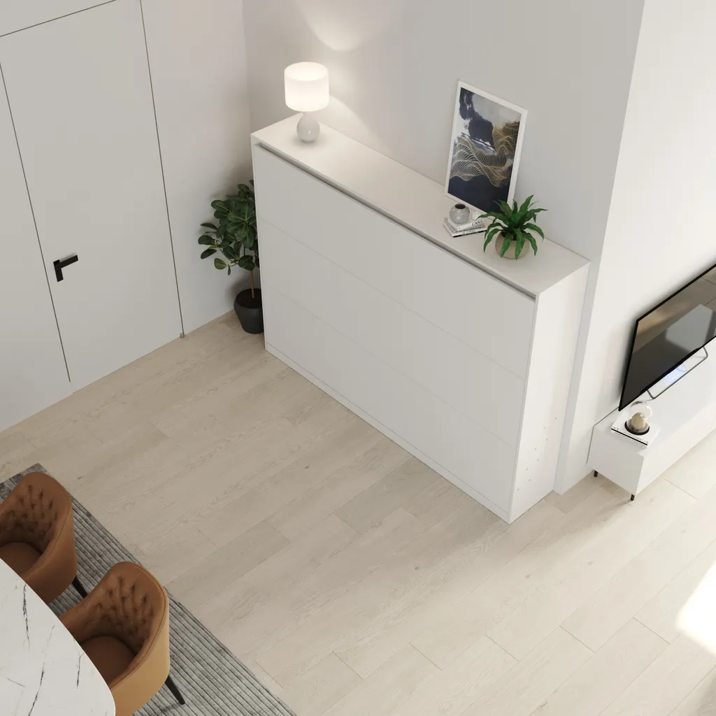 Schrankbett 140x200 Cm Horizontal Weiß Mit GASDRUCKFEDERN Platzsparendes Wandklappbett 8 Schrankbett 140x200 Cm Horizontal Weiß Mit GASDRUCKFEDERN Platzsparendes Wandklappbett – Bild 8