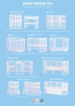 ComfortBaby SmartGrow 7 In 1 Natur Komplett, Kinder-bett Set, Laufgitter, Beistellbett, Bettwäsche Set, Matratze, Wickeltisch, Stühle Und Kindertisch, Farbe:Natur-Stoffe Weiss -Babyfreude Deutschland Verkaufs-Shop ec282f171f16213c06c78bec53b3f2f2