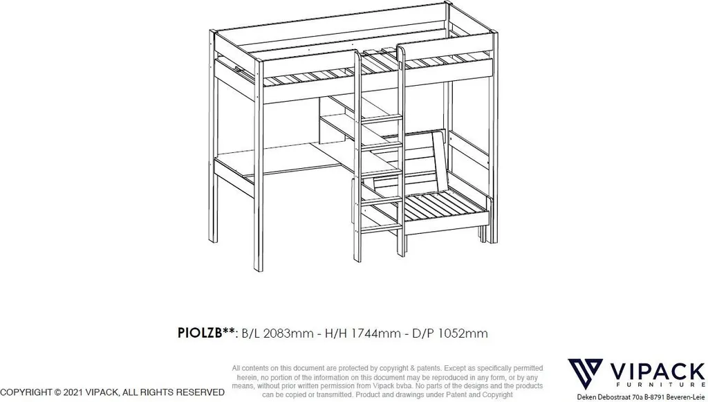 Vipack Hochbett Pino Mit Schreibplatte Und Sesselbett - Kiefer Massiv Weiß Lackiert, Maße: 208 Cm X 175 Cm X 206 Cm; PIOLZB14 11 Vipack Hochbett Pino Mit Schreibplatte Und Sesselbett - Kiefer Massiv Weiß Lackiert, Maße: 208 Cm X 175 Cm X 206 Cm; PIOLZB14 – Bild 11