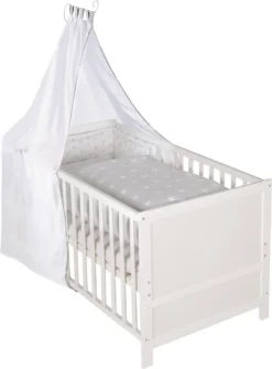 Roba Kombi-Kinderbettset 'Sterne Grau', 70x140 Cm, Weiß, Umbaubar Zum Juniorbett