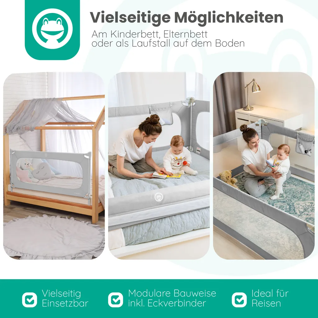 FROGGY Bettgitter 200cm Höhenverstellbar 73-105cm Baby Bettschutzgitter Für Kinder- & Elternbetten Geeignet 6 FROGGY Bettgitter 200cm Höhenverstellbar 73-105cm Baby Bettschutzgitter Für Kinder- & Elternbetten Geeignet – Bild 6