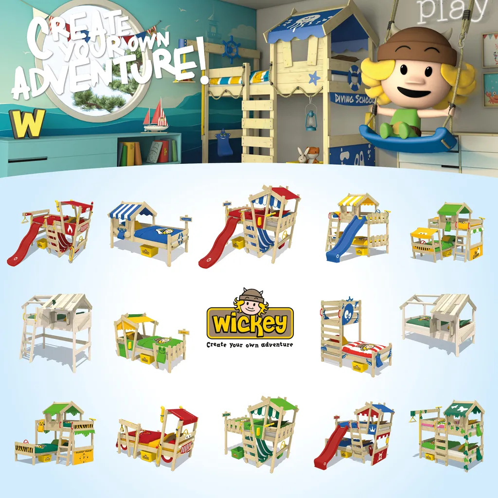 WICKEY Kinderbett Hochbett CrAzY Hutty Mit Rutsche Hausbett 90 X 200 Cm, Etagenbett - Blau 7 WICKEY Kinderbett Hochbett CrAzY Hutty Mit Rutsche Hausbett 90 X 200 Cm, Etagenbett - Blau – Bild 7