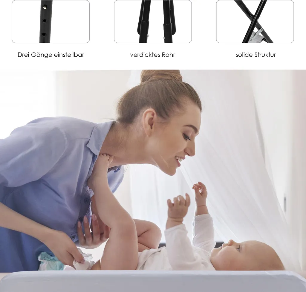 EINFEBEN Baby Wickeltisch Mulde Badewanne Höhenverstellbare Klappbar Wickelkommode Klappbarer Höhenverstellbarer Mit Auflage Mit Abschließbaren Rädern Sicherheitsgurt 5 EINFEBEN Baby Wickeltisch Mulde Badewanne Höhenverstellbare Klappbar Wickelkommode Klappbarer Höhenverstellbarer Mit Auflage Mit Abschließbaren Rädern Sicherheitsgurt – Bild 5