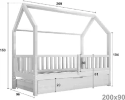 NALA BIS2 Holzbett Kinderbett Hausbett 90x200 Weiß 100% Kieferholz Ohne Schutzgitter 2 Lattenroste Kiefer Schubkasten Mit Schlaffunktion -Babyfreude Deutschland Verkaufs-Shop f54f332035e0057f6e1122675c9cda37