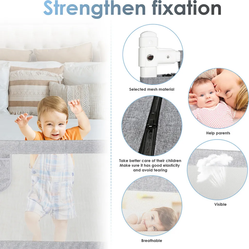 Lospitch Bettgitter 180*80 Cm Bettschutzgitter Kinderbettgitter Für Kinder Babybettgitter Höhenverstellbar Klappbar Passend Für Kinderbetten, Elternbetten Anti-Fall Für Baby Kinder - Grau Schutzgitter-Zubehör 6 Lospitch Bettgitter 180*80 Cm Bettschutzgitter Kinderbettgitter Für Kinder Babybettgitter Höhenverstellbar Klappbar Passend Für Kinderbetten, Elternbetten Anti-Fall Für Baby Kinder - Grau Schutzgitter-Zubehör – Bild 6